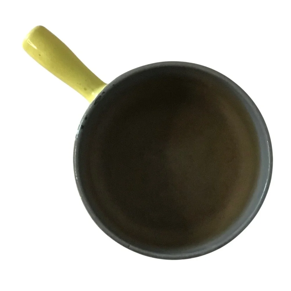 Vintage Yellow Enamel‎ Cast Iron Saucepan Small Pot Mid Century Modern 6.5 Inch